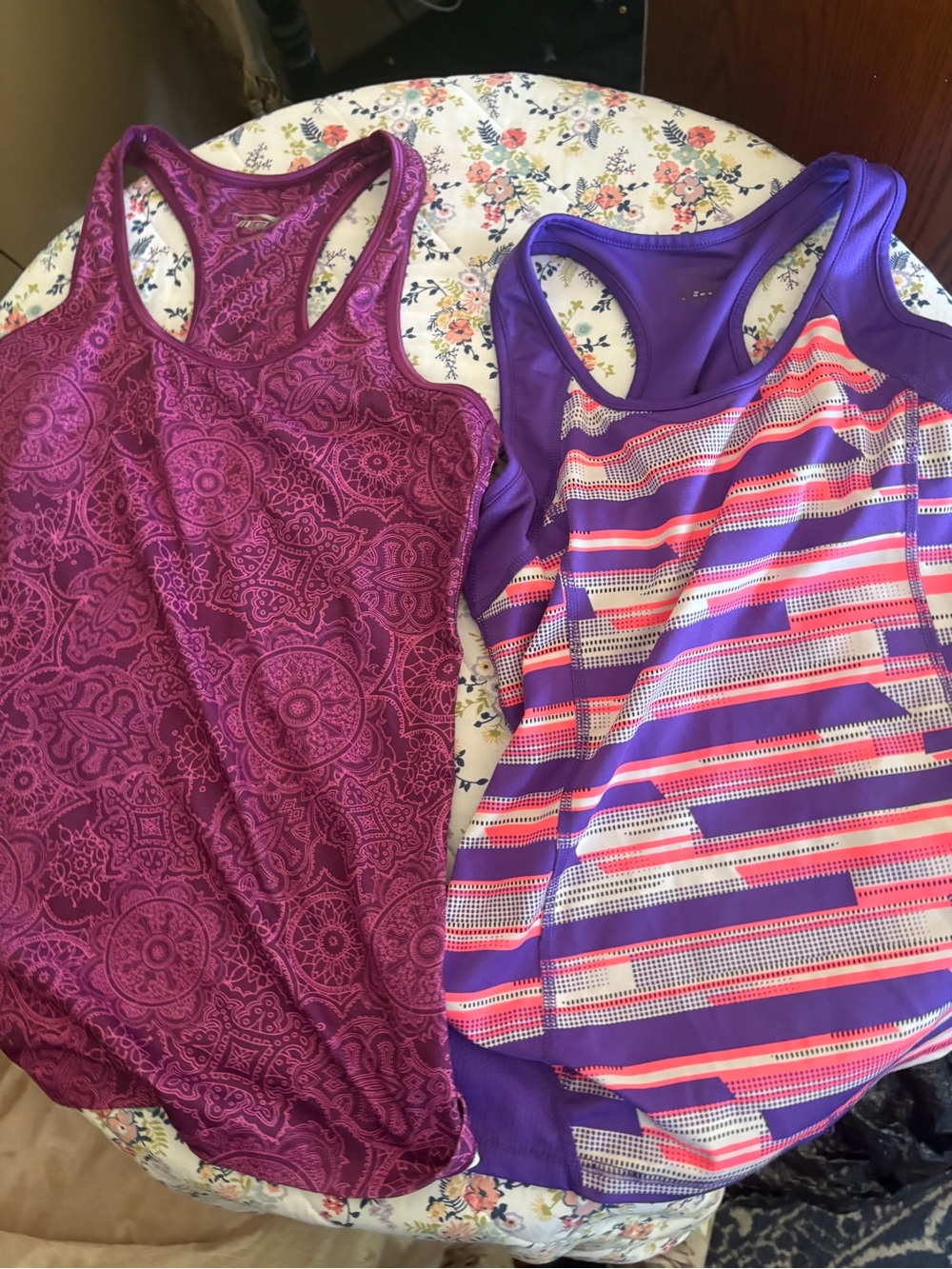 2 Purple Patterned Racerback Tank Tops - Women
